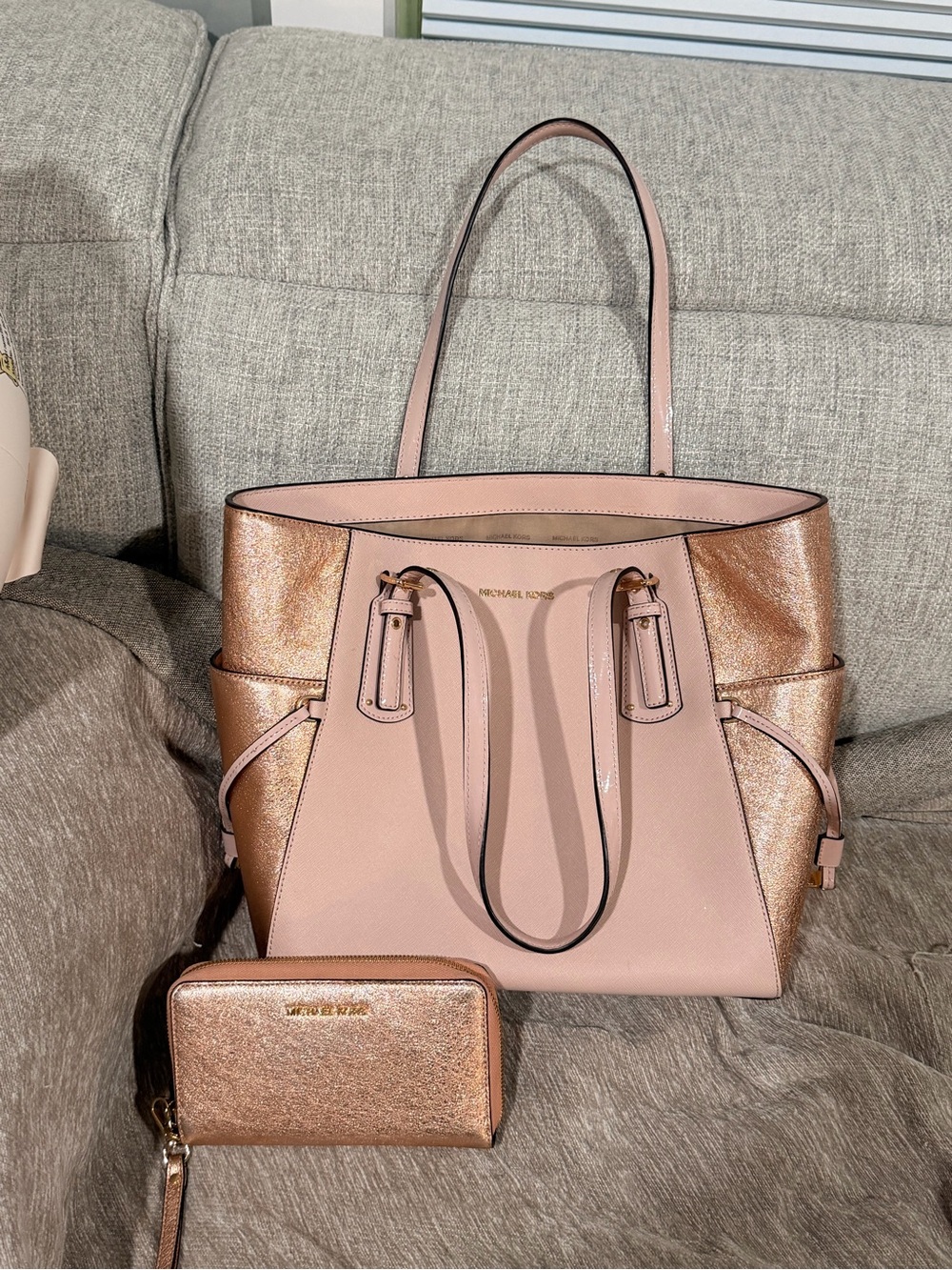 Michael Kors Blush Pink and Rose Gold Tote with Matching Wallet
